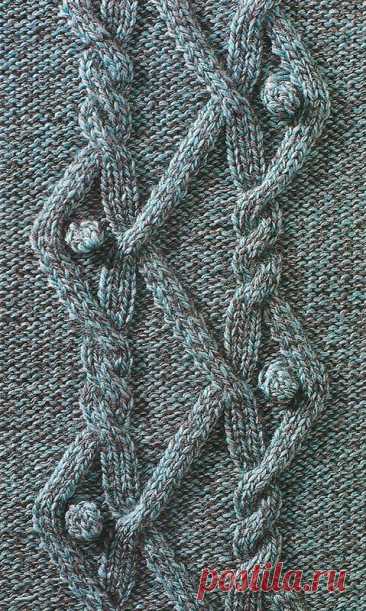 Узор № 47 - узорная полоска с косой. Схему вязания и условные обозначения вы сможете увидеть на сайте.