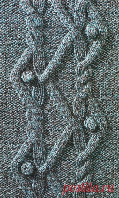 Узор № 47 - узорная полоска с косой. Схему вязания и условные обозначения вы сможете увидеть на сайте.
