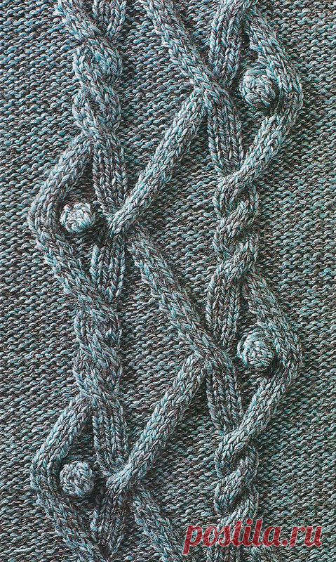 Узор № 47 - узорная полоска с косой. Схему вязания и условные обозначения вы сможете увидеть на сайте.