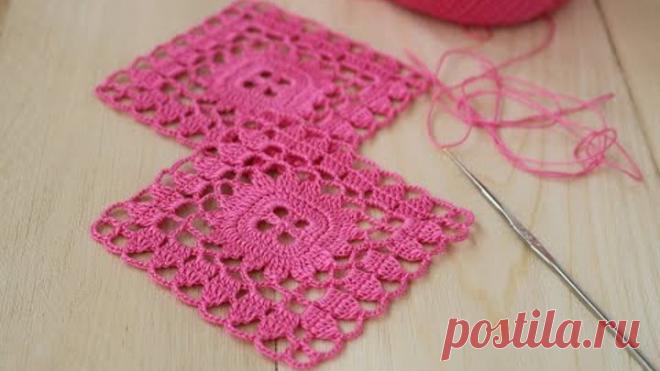 Вязание крючком ПРОСТОЙ КВАДРАТНЫЙ МОТИВ мастер-класс СОЕДИНЕНИЕ МОТИВОВ вязание для начинающих