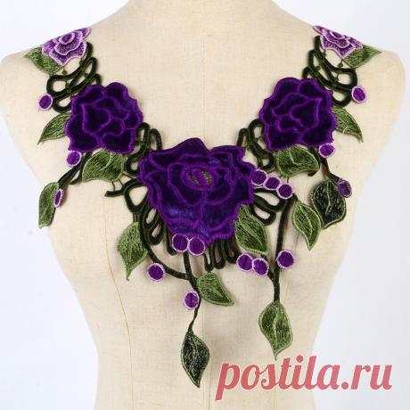 Изысканные Венеция Розовый Красный Кружевной ткани Платье Аппликация мотив блузка Швейные Планки, DIY вырез воротника Костюм Украшения купить на AliExpress