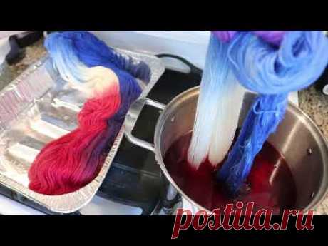 Dyepot Weekly #69 - Dip Dyeing Yarn into Three Different Colors of Acid Dye - YouTube