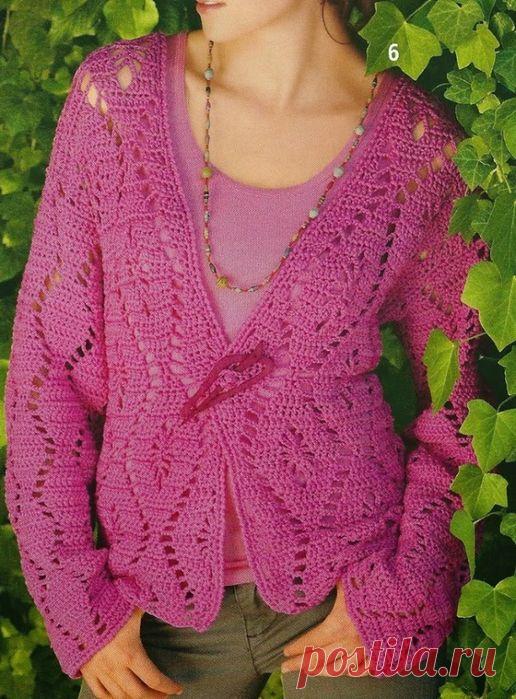 Женский жакет крючком с одной пуговицей. Вязаный женский жакет крючком | Домоводство для всей семьи