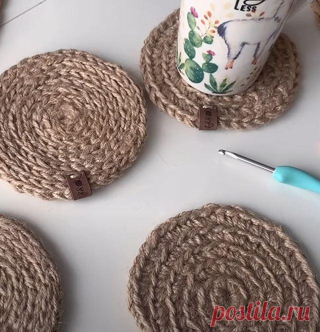 Как связать подставку из джута крючком