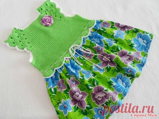 Полинкина полянка-комбинированное платье(крючок+ткань), мой первый опыт, плюс панамка - Вязание - Страна Мам