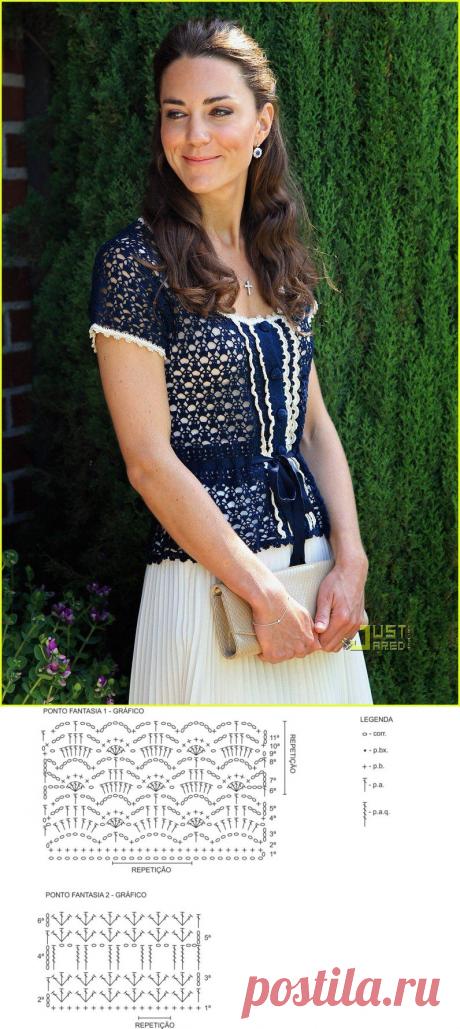 Блузка Кейт Миддлтон крючком с выкройкой и схемами.