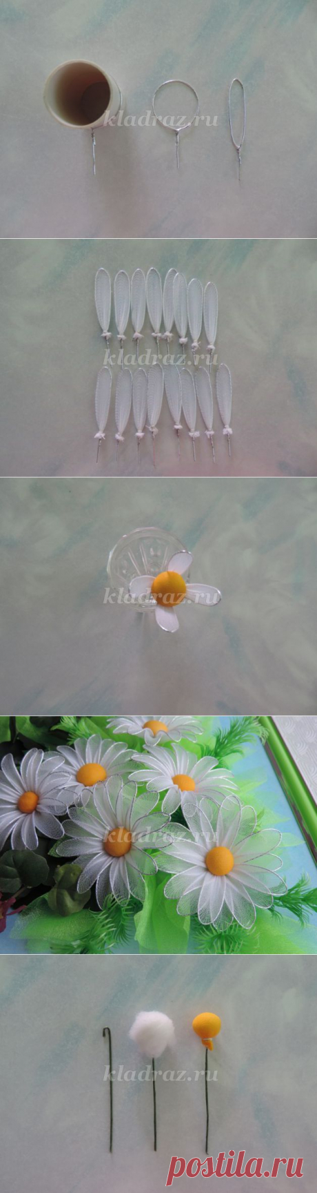 Панно &quot;Ромашки&quot; из капроновых колгот своими руками