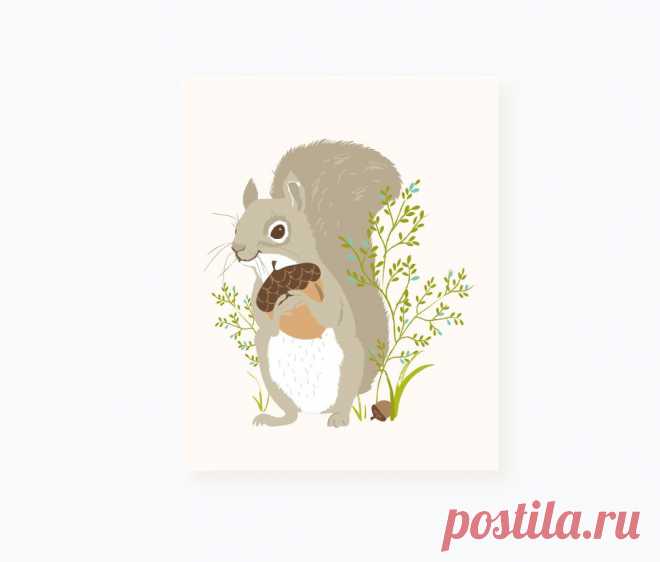 squirrel wall art woodland nursery decor for kids | Etsy