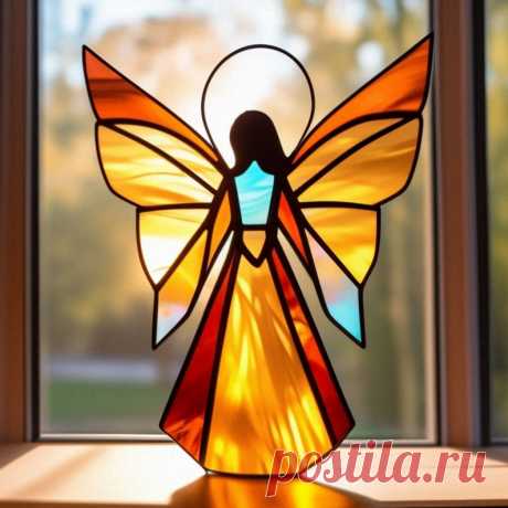 Red Heart Angel Stain Glass, Angel Suncatcher colgante ventana ornamento jardín regalo memoria arte decoración pintada a mano hermosas piezas bautizo - Etsy Chile