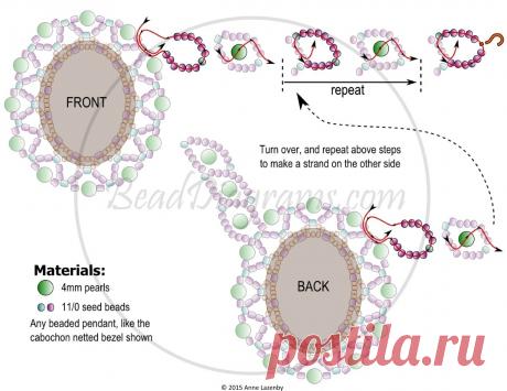 FREE beading pattern for Netted Bezel on Russian Snake chain - BeadDiagrams.com