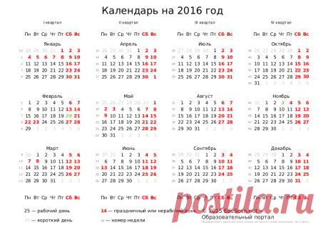 Производственный календарь на 2016 год
