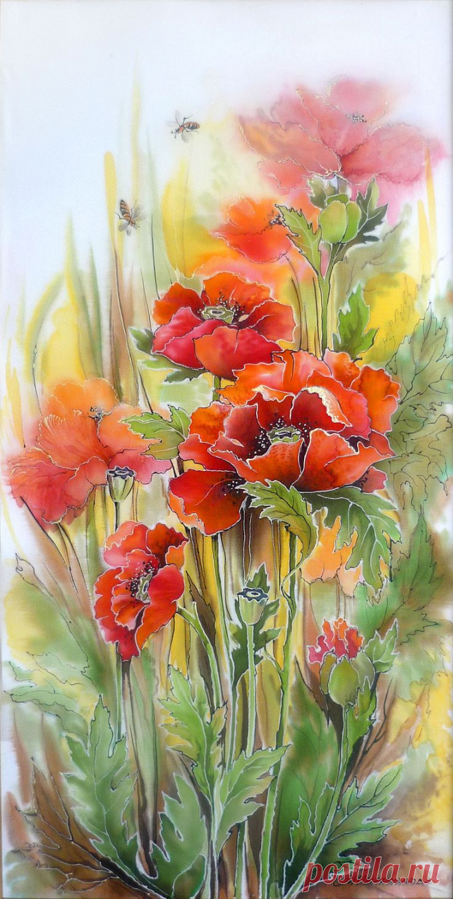 (10) Silk painting | silkui | Стрелки, Шёлк и Маки