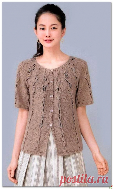 Жакет с коротким рукавом и кокеткой из листьев — HandMade