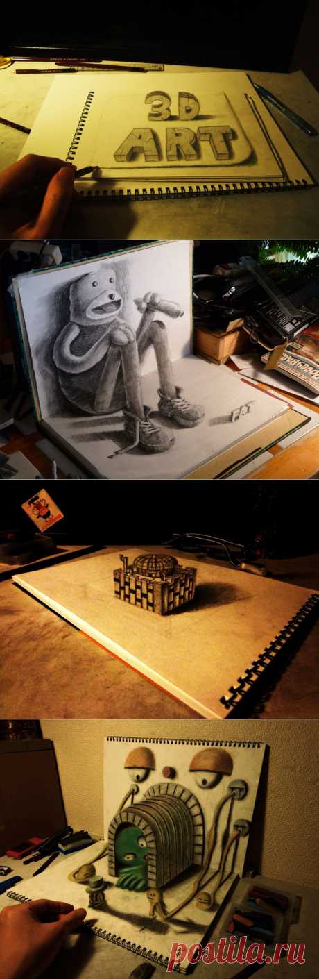 3D рисунки на бумаге от Nagai Hideyuki