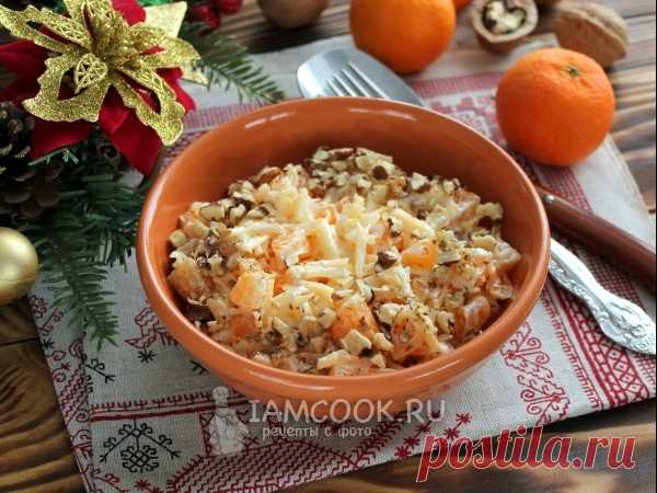 Салат с сыром и мандаринами — рецепт с фото на Русском, шаг за шагом. Салат на скорую руку, особо актуален в новогодние дни. #рецепт #салат #салатик #еда #ужин