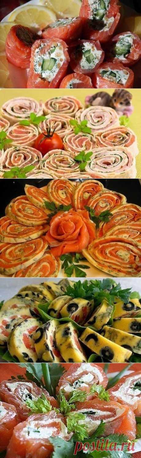 РЫБНЫЕ ЗАКУСКИ - 2016 !!!  **Новогодние 6 рецептов. Нежность Дракона -форель, твор/сыр. Лаваш -рулетики -семга и ветчина. Рулет Тигровый -сырный с крас/рыбой. Лаваш -рулет с сёмгой. Суши -пародия. Рулет сырный с солёной рыбой.