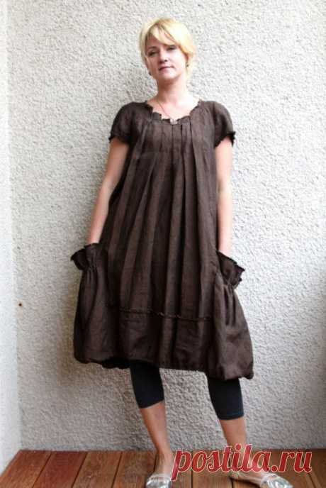 Eco friendly brown linen dress - tunic