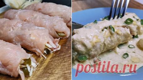 Из куриной грудки делаю сочные рулеты. Под любой гарнир подходят и на праздничный стол можно подать - БУДЕТ ВКУСНО!
                                             - 30 декабря
                                             - 43969801284 - Медиаплатформа МирТесен Такое блюдо делаю из разного мяса. Но особенно люблю из куриного. Это мой любимый вариант, самый, я считаю, нежный. Беру куриное филе с грудки, сворачиваю рулеты с начинкой и запекаю в соусе. Соус очень простой - смета...