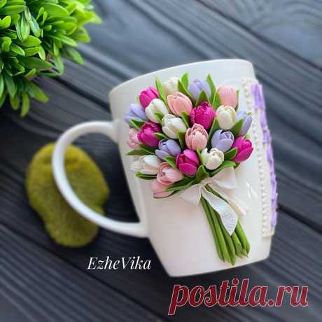 Photo by Посуда с декором ручной работы on April 06, 2021. May be an image of prairie gentian and text that says 'EzheVika'.