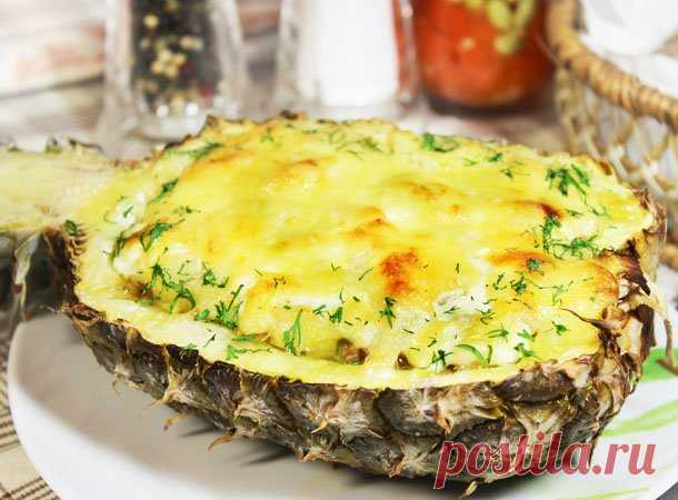 Запеченный ананас с фаршем под сырной корочкой - пошаговый рецепт приготовления с фото