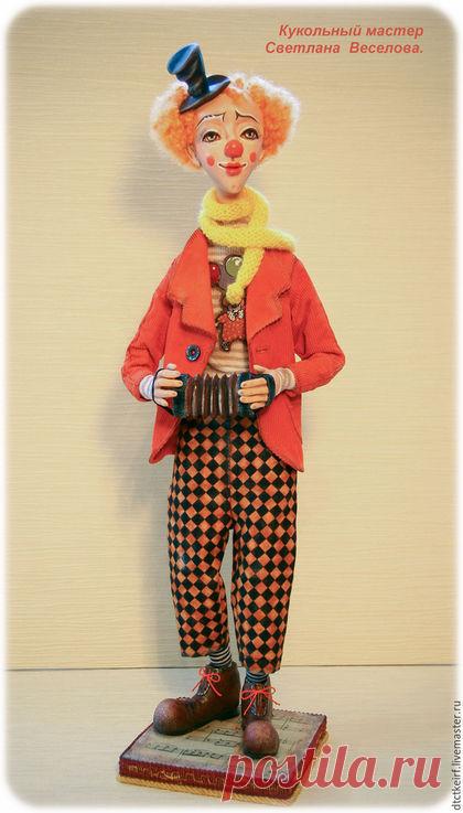 Купить авторская кукла КЛОУН ГАРМОШКИН - рыжий, авторская кукла, кукла из пластика, паперклей, ладолл