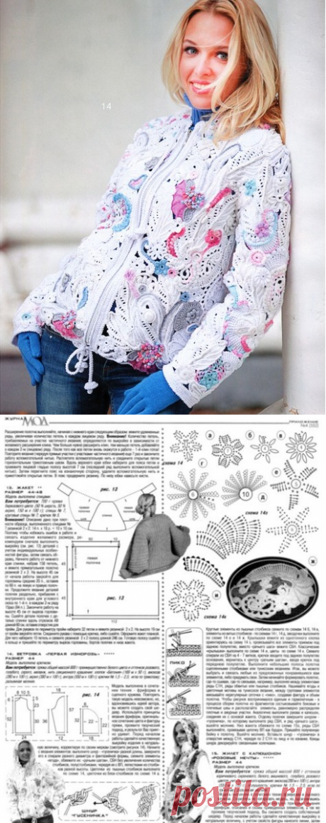 Куртка вязаная техникой фрифром и ирландское кружево |