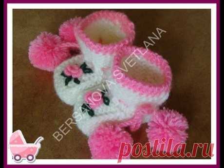 Пинетки с розочками или как связать пинетки спицами?how to knit booties spokes