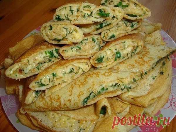 Блинные конверты с сыром и зеленью — очень вкусно!