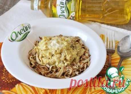 Блинные &quot;спагетти&quot; со сливочно-куриным соусом - кулинарный рецепт