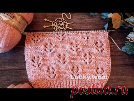 Вяжем ажурный узор &quot;Цветочки🌷 и полоски&quot; спицами. - YouTube