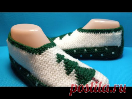 #936  ❄️НОВОГОДНИЕ ТАПОЧКИ СПИЦАМИ / СЛЕДКИ С ОРНАМЕНТОМ ✴️