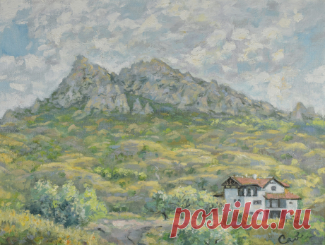 Mount Nature Oil Painting Landscape Original Art Plein Air Artwork Mountains Impressionism Title: 'Nature Mountains Houses