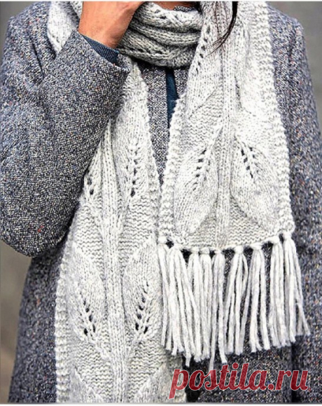 Узор с листьями для вязания шарфа спицами