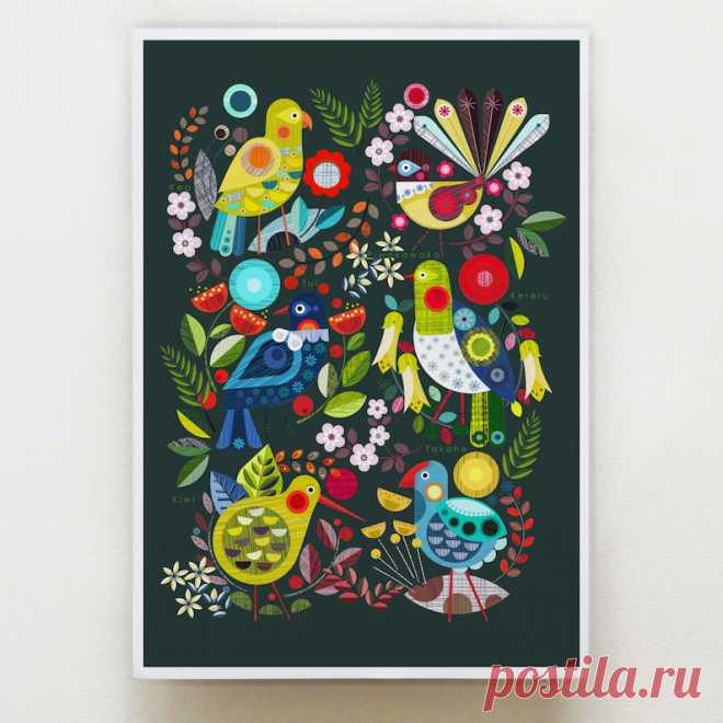 Impresión de flora y fauna de Nueva Zelanda Ellen Giggenbach - Etsy Chile