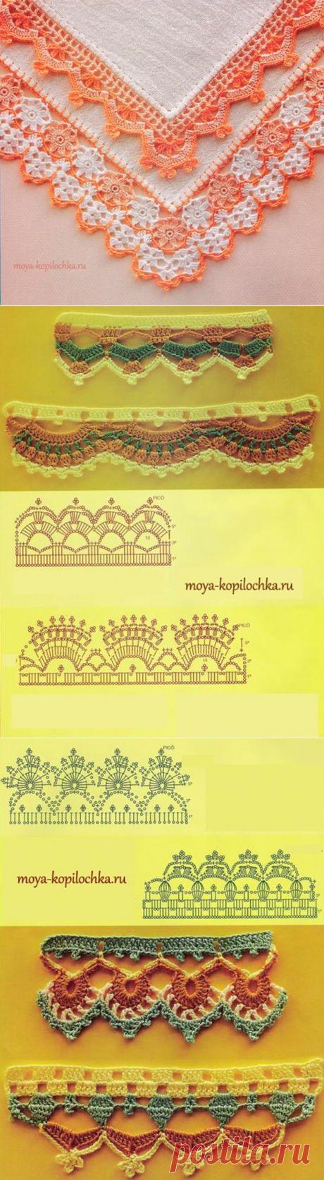 Вязанные кружева со схемами для отделки краев