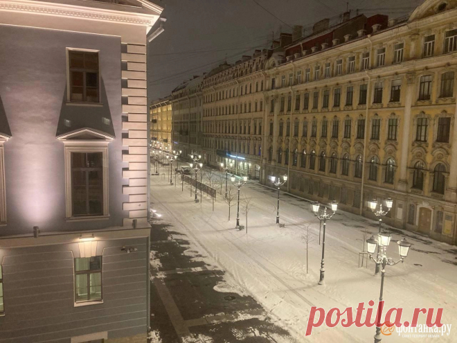 Снег в Петербурге ночью в феврале, фото - 14 февраля 2025 - ФОНТАНКА.ру