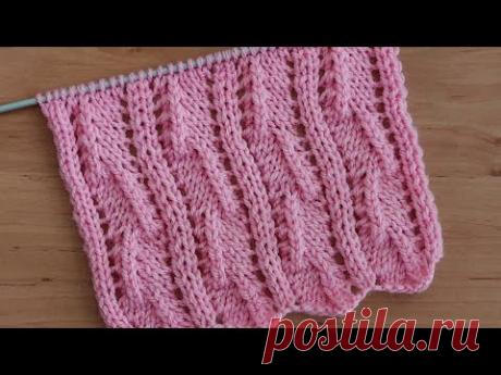 Красивый несложный ажурный узор спицами для свитера, туники, жилета, кардигана.