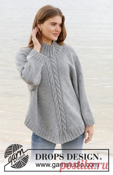 Knitted poncho-sweater with raglan in DROPS Nepal. The piece is worked top down with cables and high neck. Sizes S - XXXL.