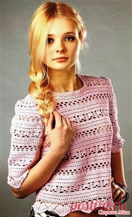 Летний ажурный пуловер розового цвета. - Все в ажуре... (вязание крючком) - Страна Мам