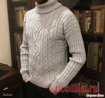 Мужской свитер спицами с косами и аранами Уралец,  Вязание для мужчин Размер 48, рост 185. Мужской свитер «Уралец» связан из пряжи Candi Vita (100 % шерсть) в 100 г-178 метров. Спицы №3,4. Вес-900 грамм. Автор работы