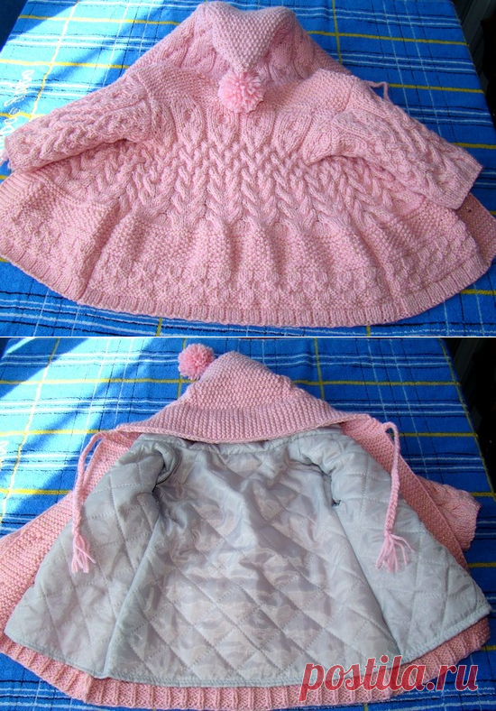 Вязаное пальто спицами для девочки