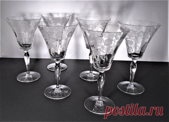 Morgantown Picardy-Richelieu Water or Wine Goblets Optic | Etsy Set of SIX vintage Morgantown Picardy-Richelieu (Stem 7646) water goblets or larger wine glasses. They have an optic bowl and beautiful floral etching. They stand 7 tall, 3 78 at rim. They hold 6 oz. All in stunning condition.