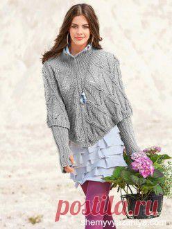 Серое пончо и митенки