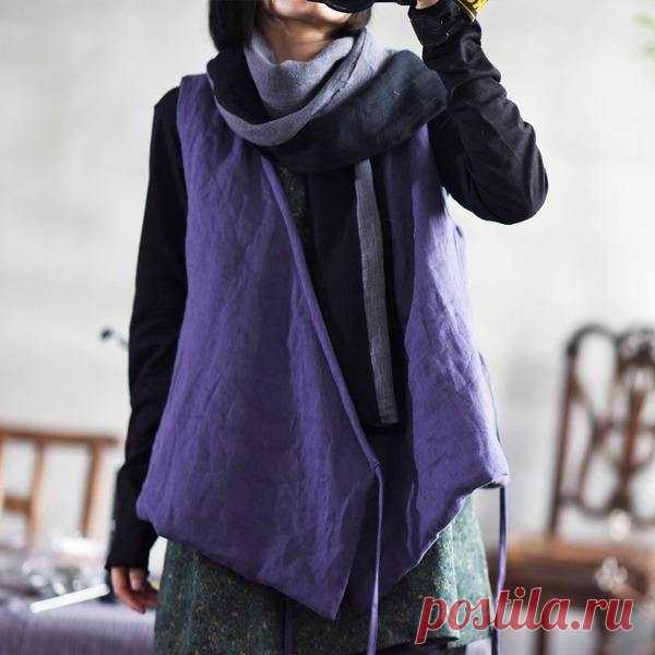 Women New Cotton Linen Vintage Vests Spring Women's Cardigan Belt Ves – Omychic