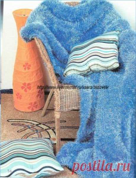 Пушистый плед спицами. Квадраты из травки.