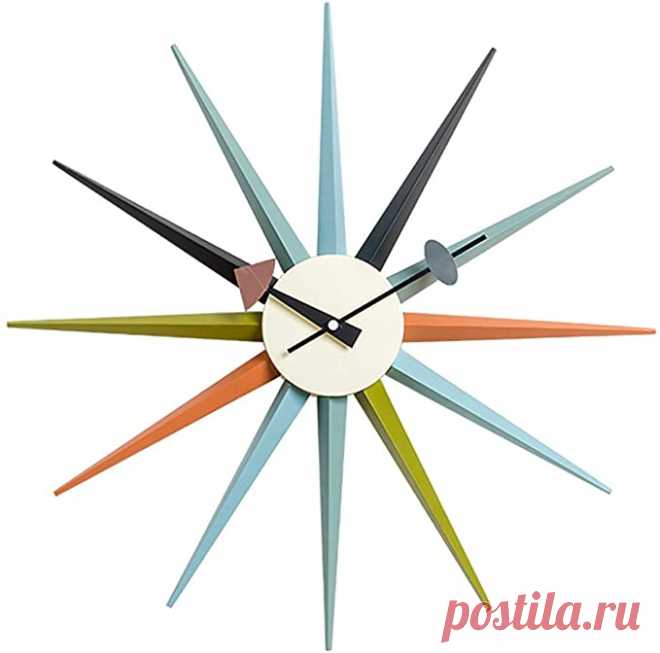 Amazon.com: SHISEDECO Modern George Nelson Sunburst Clock Multicolor - Non Ticking,Wooden Mid Century Retro Design Decorative Silent Wall Quartz Clock for Home,Living Room,Office and Bedroom etc.(Multicolor): Kitchen & Dining
