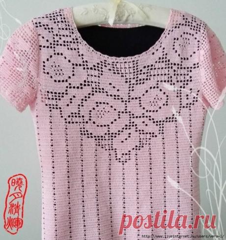 Филейная летняя кофточка крючком