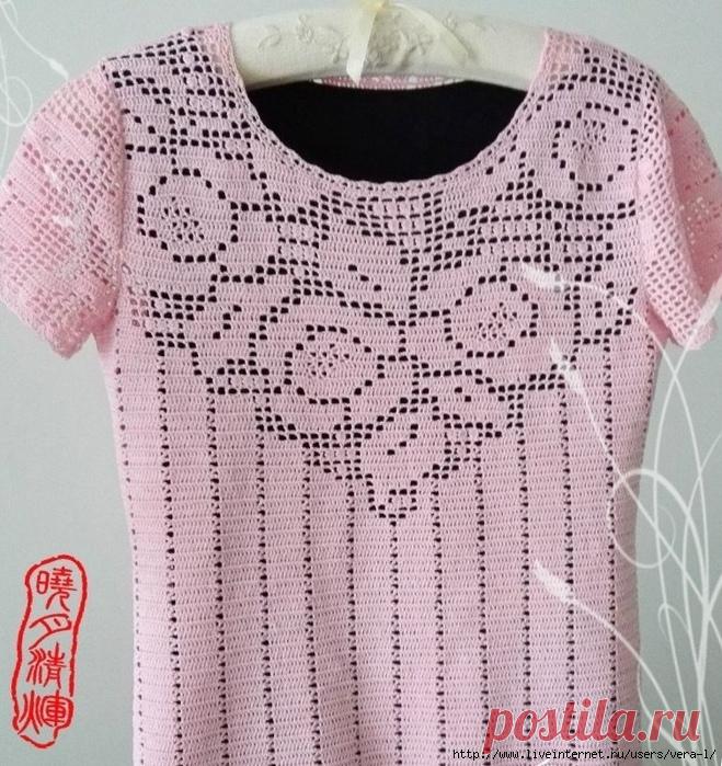 Филейная летняя кофточка крючком