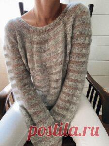 Джемпер PROMENADE BLOUSE от дизайнера CAIDREE. - Связано всё....! Promenade Blouse —  пуловер с круглой кокеткой. Вяжется круговыми рядами лицевой гладью, сверху вниз, начиная от горловины. Особенностью пуловера является чередование полос из пряжи шелк / мохер и пряжи альпака / хлопок. Эта комбинация позволяет получить воздушную и легкую структуру. … Читать далее →