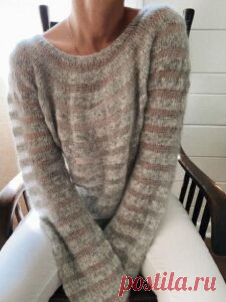 Джемпер PROMENADE BLOUSE от дизайнера CAIDREE. - Связано всё....! Promenade Blouse —  пуловер с круглой кокеткой. Вяжется круговыми рядами лицевой гладью, сверху вниз, начиная от горловины. Особенностью пуловера является чередование полос из пряжи шелк / мохер и пряжи альпака / хлопок. Эта комбинация позволяет получить воздушную и легкую структуру. … Читать далее →